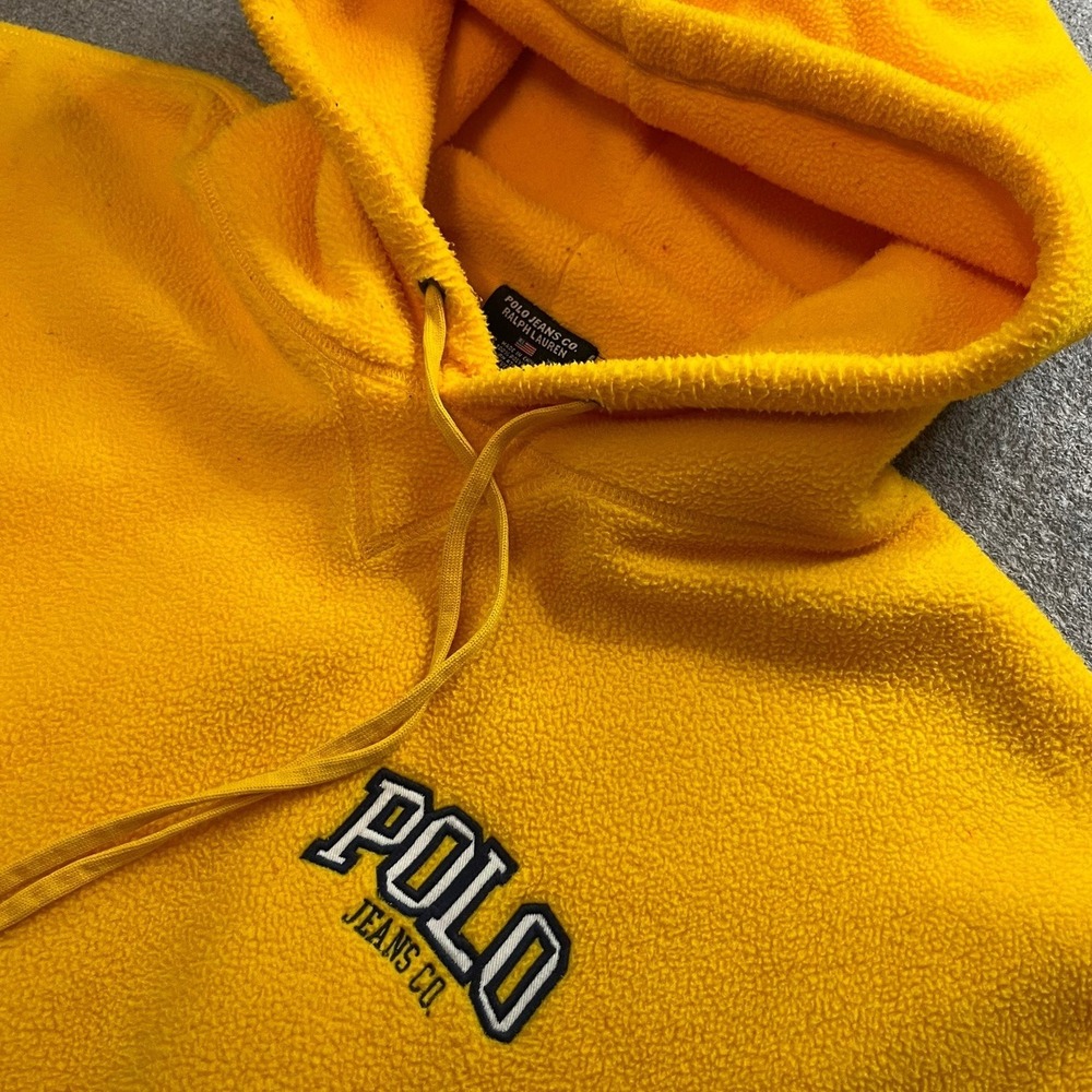 Vintage Polo Jeans Co Ralph Lauren Mens XL Yellow Fleece Hoodie Preppy Academia